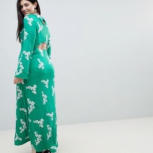 ASOS CURVE Maxi Tea Dress With Open Back in Green